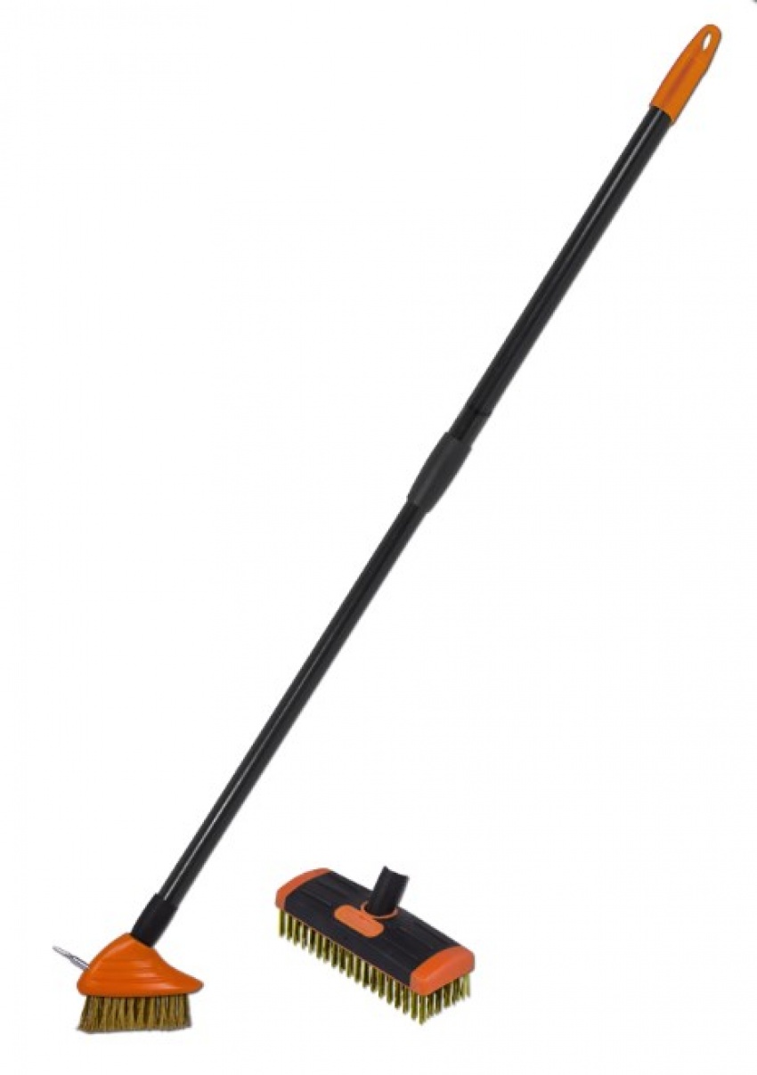 Щетка для чистки тротуарной плитки с телескопической ручкой 80 - 140 см, со сменной насадкой